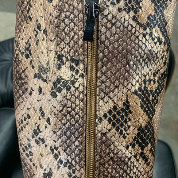 Knee High Pointed Toe Stiletto Heel Boot in Brown Snakeskin Effect Faux Leather - Picture 6 of 16